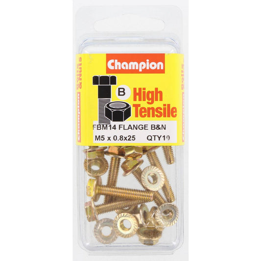 Champion Hex Set Screw & Nut High Tensile Flanged 8Af M5 x 25mm Grade 8.8 - FBM14