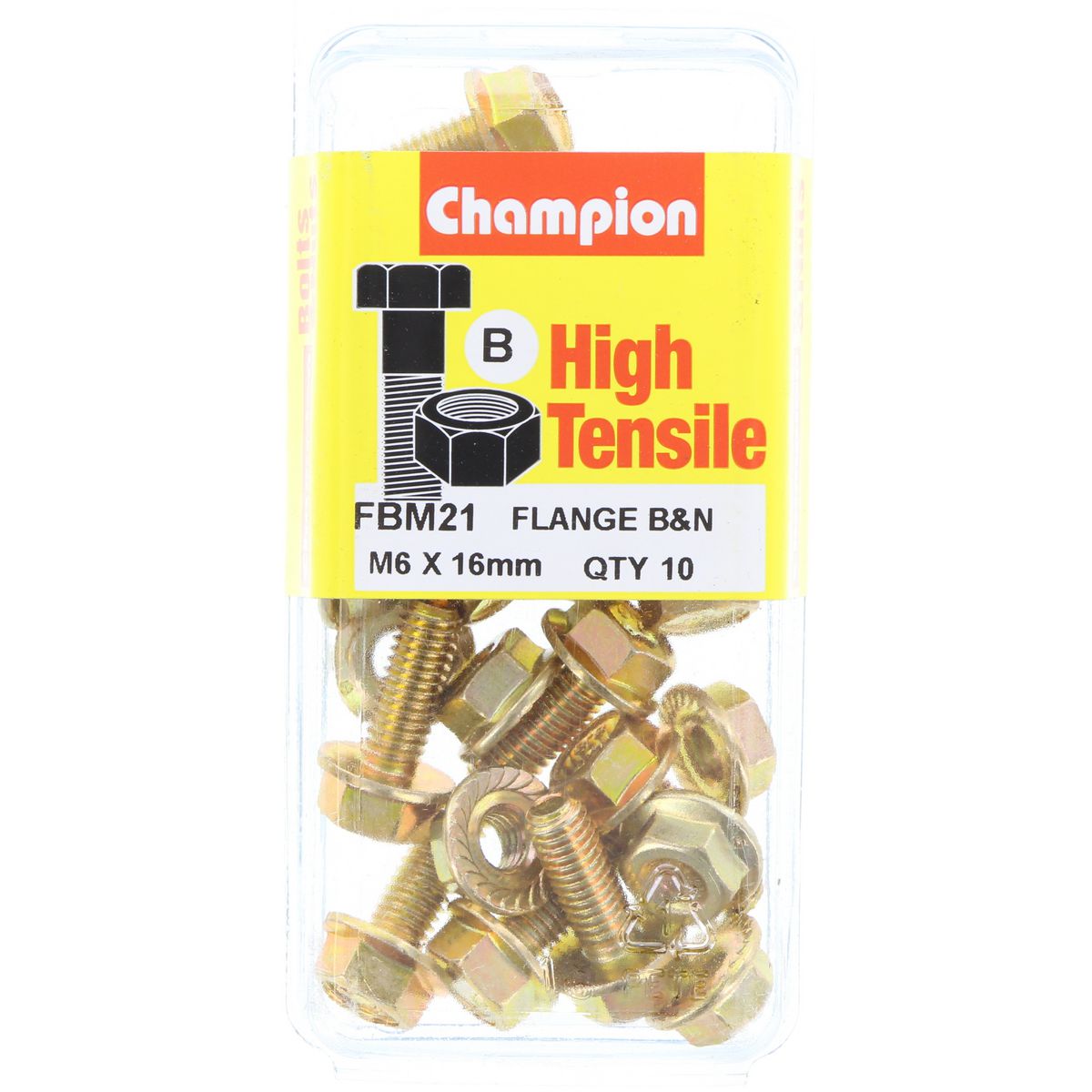 Champion Hex Set Screw & Nut High Tensile Flanged 10Af M6 x 16mm Grade 8.8 - FBM21