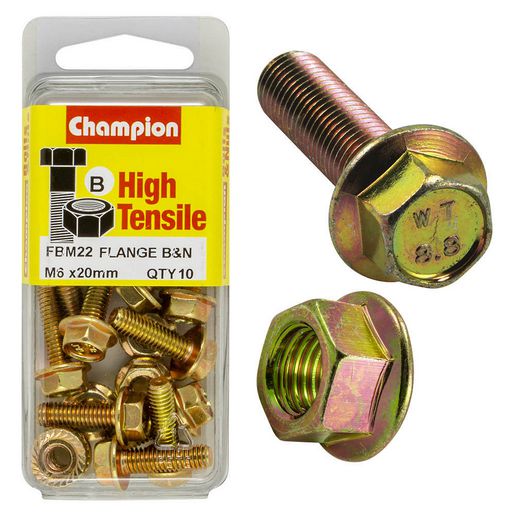 Champion Hex Set Screw & Nut High Tensile Flanged 10Af M6 x 20mm Grade 8.8 - FBM22