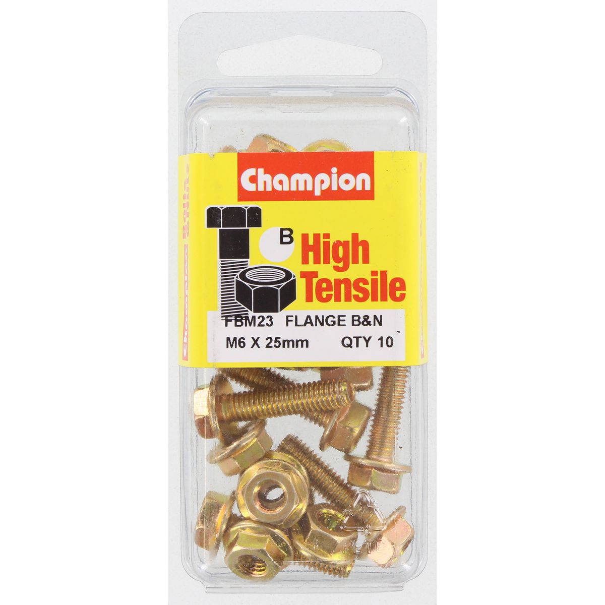 Champion Hex Set Screw & Nut High Tensile Flanged 10Af M6 x 25mm Grade 8.8 - FBM23
