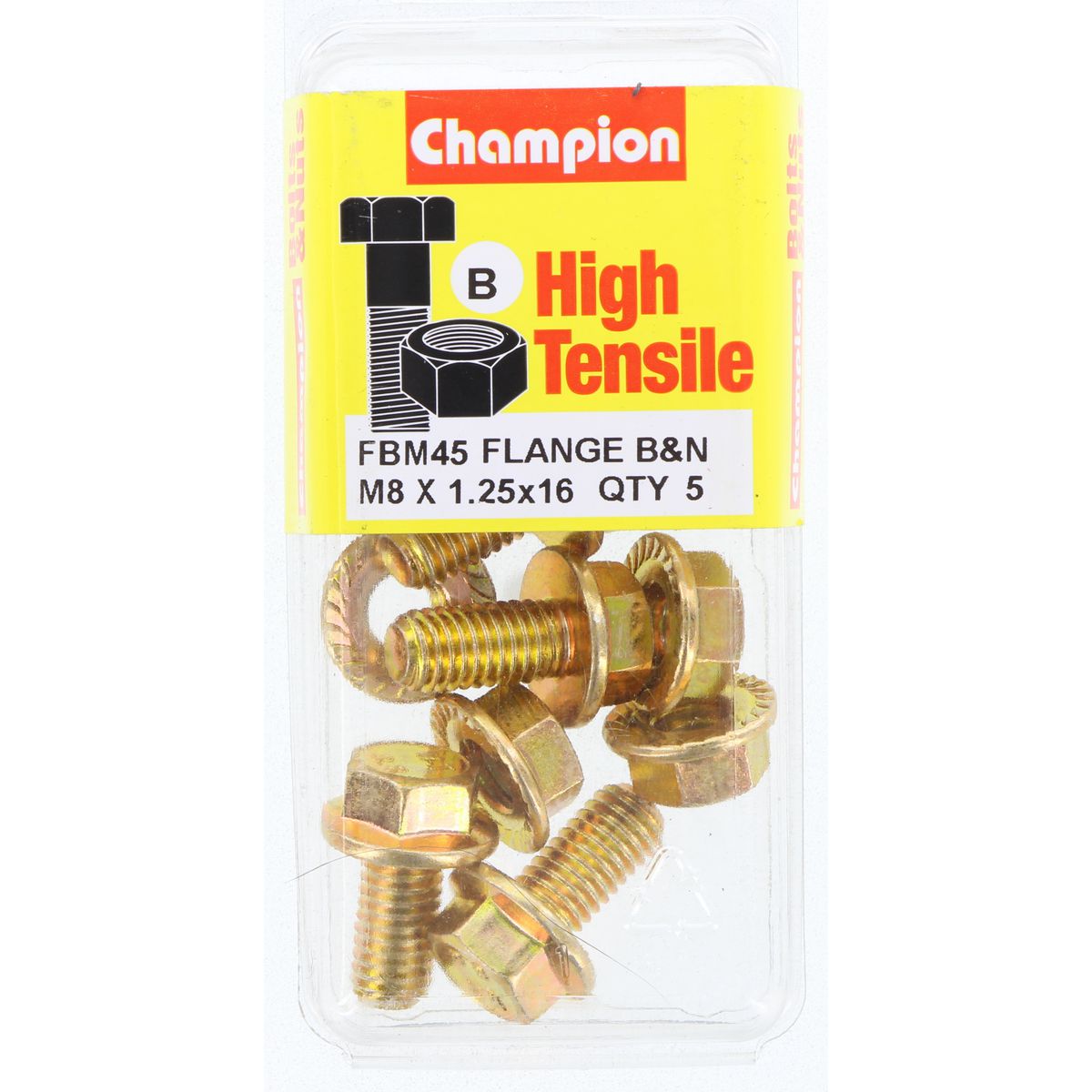 Champion Hex Set Screw & Nut High Tensile Flanged 12Af M8 x 16mm Grade 8.8 - FBM45