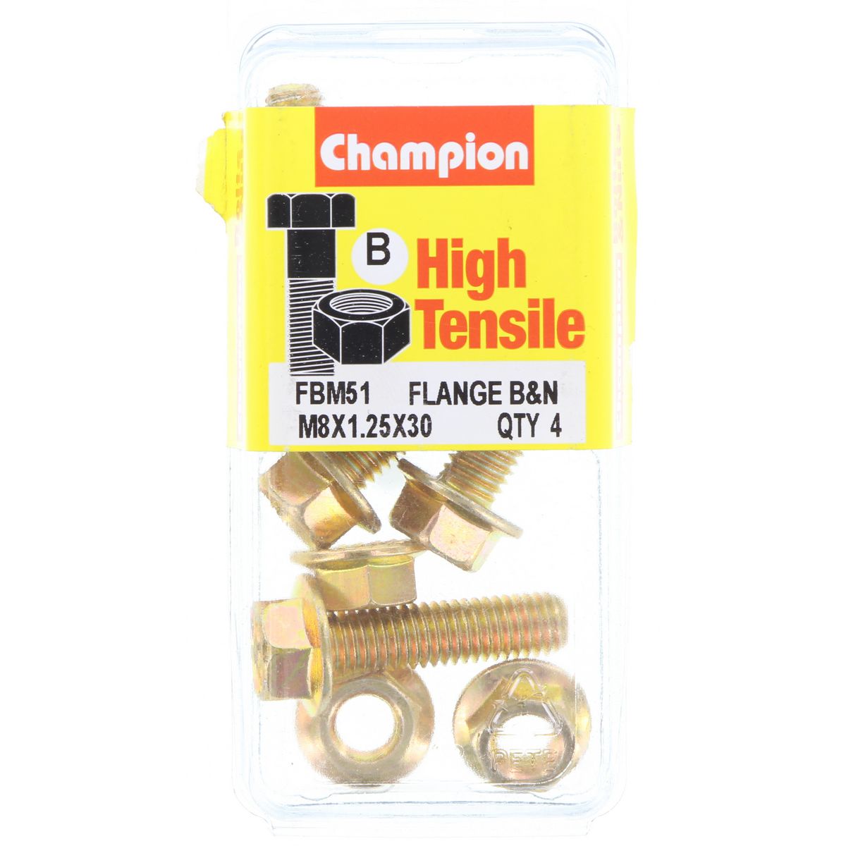 Champion Hex Set Screw & Nut High Tensile Flanged 12Af M8 x 30mm Grade 8.8 - FBM51