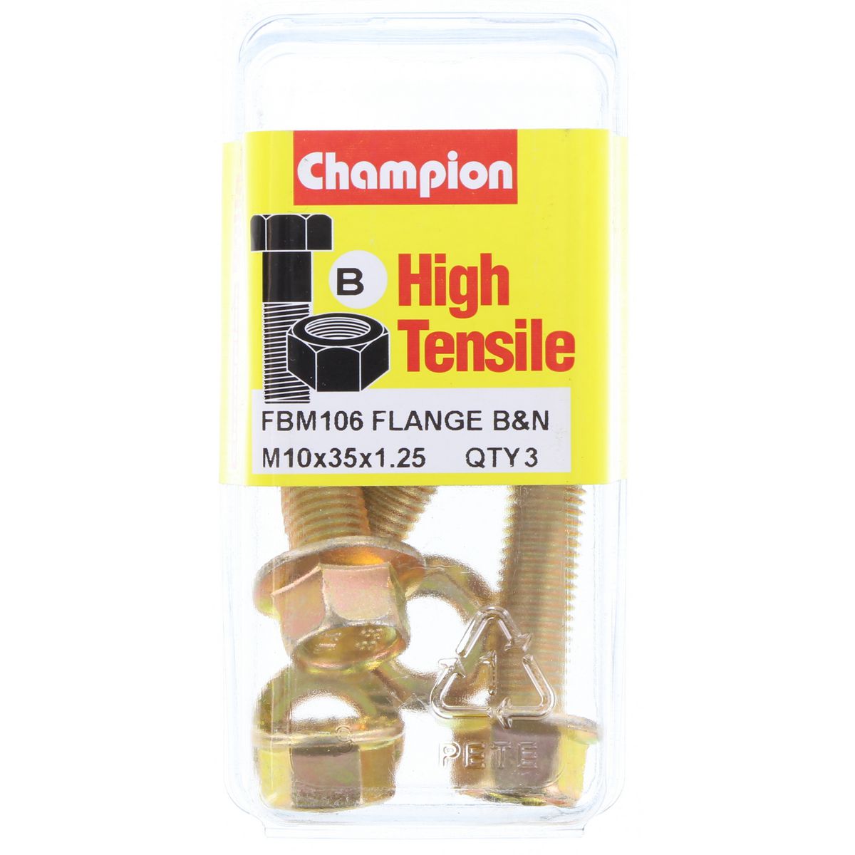 Champion Hex Flange Bolt & Nut High Tensile M10 x 35 x 1.25mm 14Af Grade 8.8 - FBM106