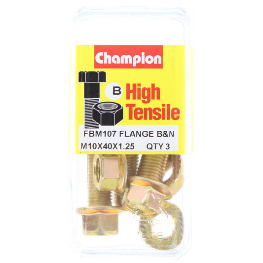 Champion Hex Flange Bolt & Nut High Tensile M10 x 40 x 1.25mm 14Af Grade 8.8 - FBM107