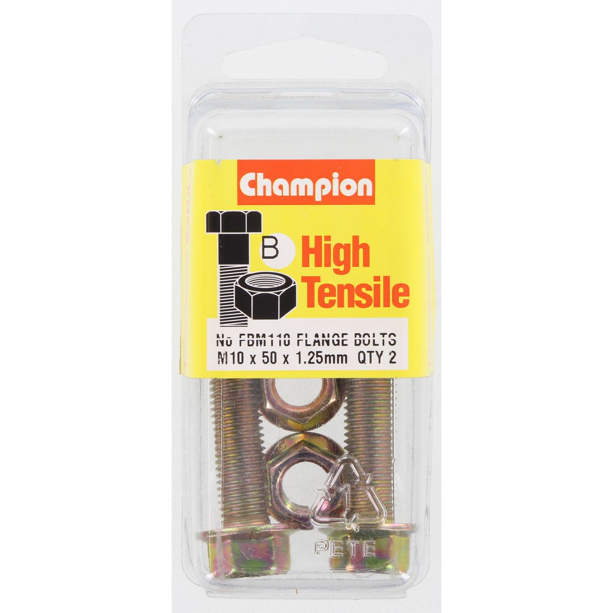 Champion Hex Flange Bolt & Nut High Tensile M10 x 50 x 1.25mm 14Af Grade 8.8 - FBM110