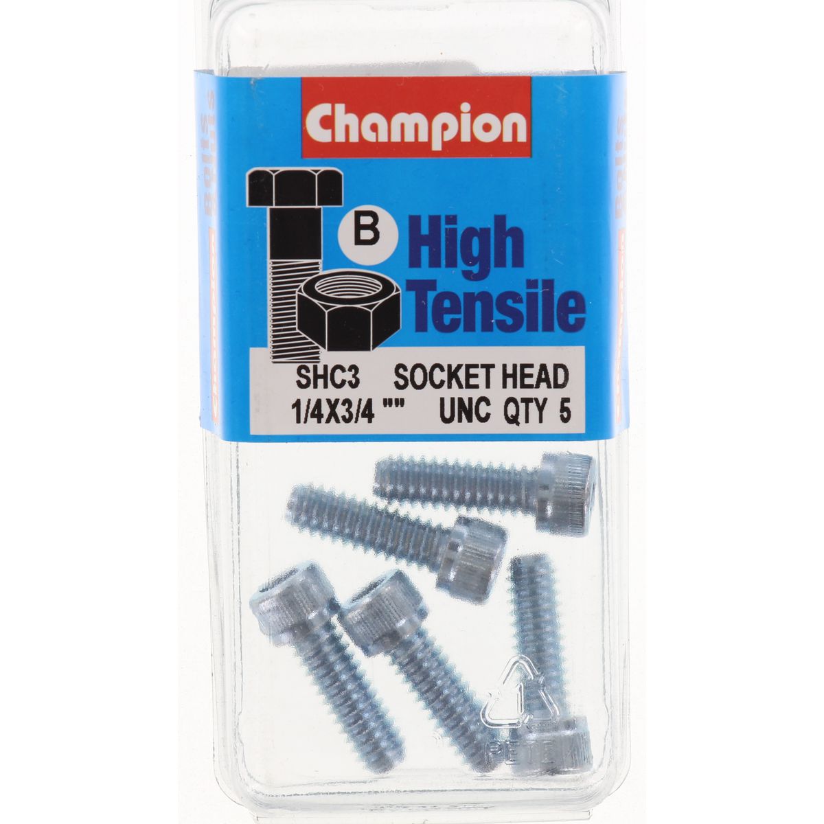 Champion Socket Head Cap Screw High Tensile BSW 1/4in x 3/4in Zinc Plated - SHC3