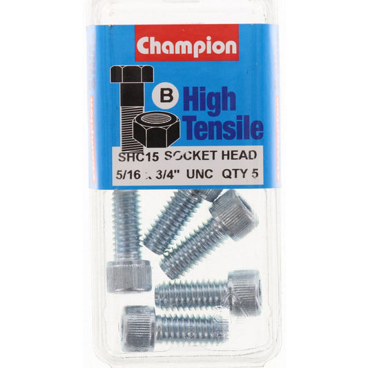 Champion Socket Head Cap Screw High Tensile BSW 5/16in x 3/4in Zinc Plated - SHC15