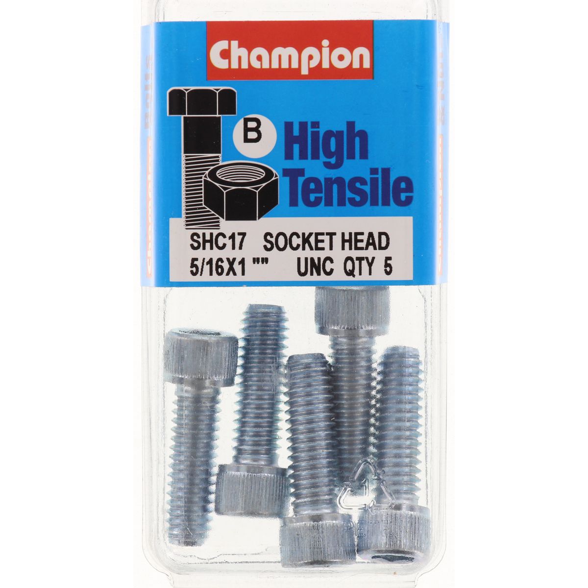 Champion Socket Head Cap Screw High Tensile BSW 5/16in x 1in Zinc Plated - SHC17