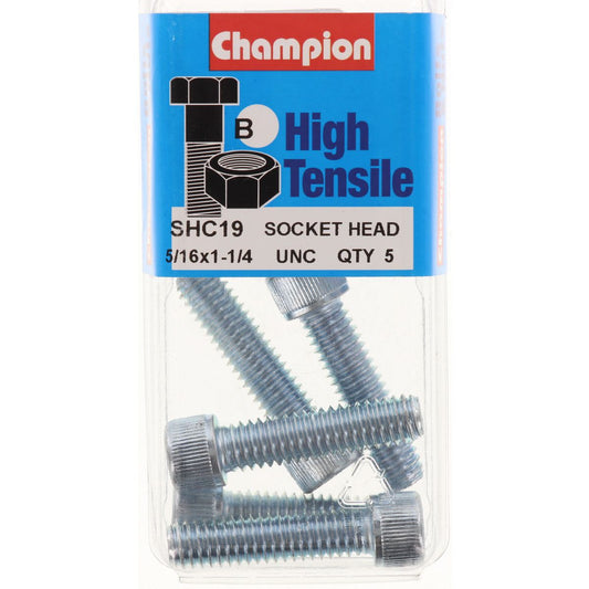Champion Socket Head Cap Screw High Tensile BSW 5/16in x 1 1/4in Zinc Plated - SHC19