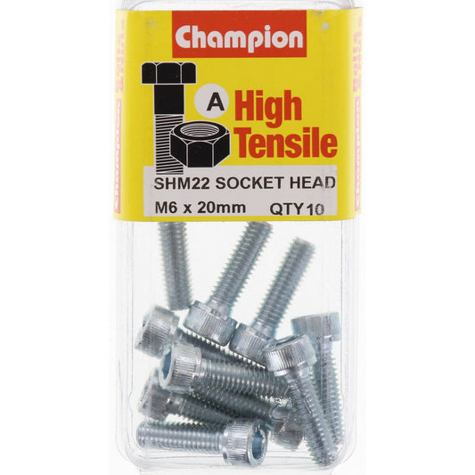 Champion Socket Head Cap Screw High Tensile M6 x 20mm Zinc Plated - SHM22