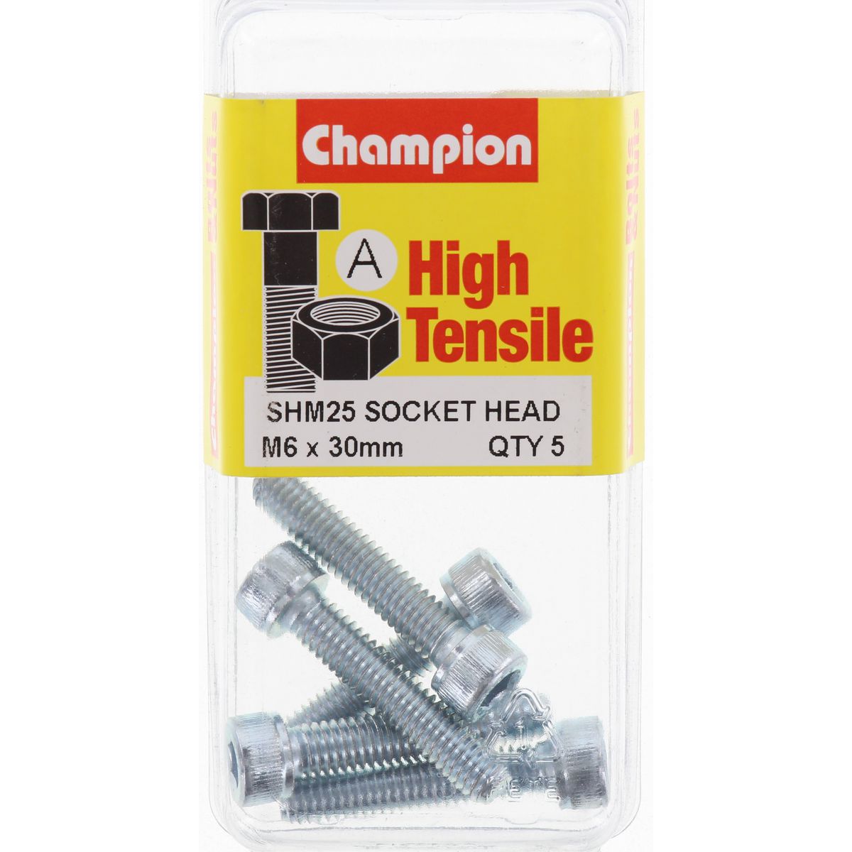 Champion Socket Head Cap Screw High Tensile M6 x 30mm Zinc Plated - SHM25