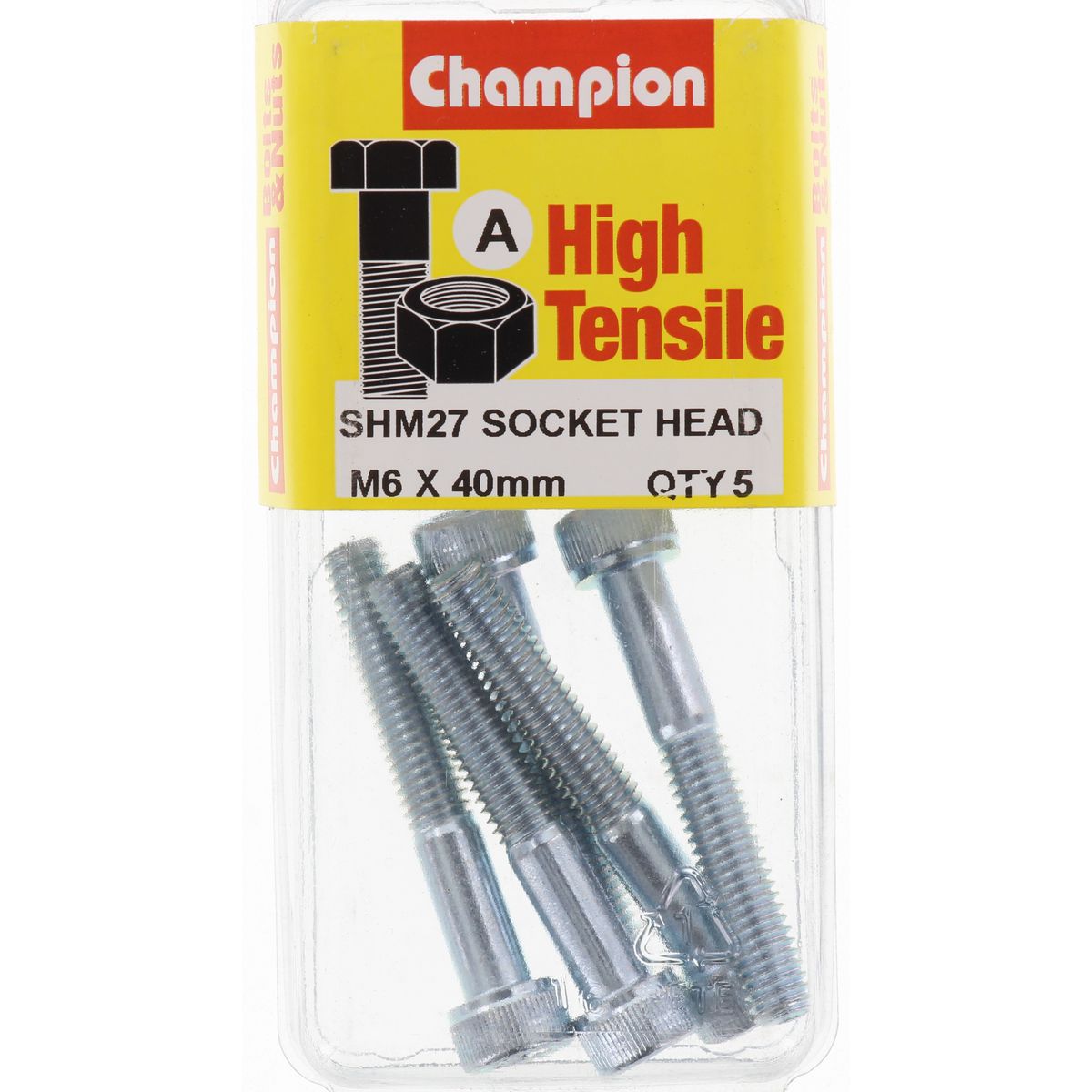 Champion Socket Head Cap Screw High Tensile M6 x 40mm Zinc Plated - SHM27