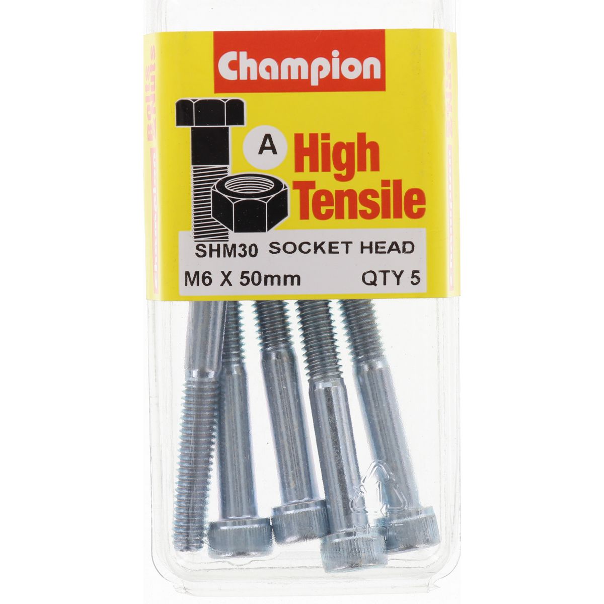 Champion Socket Head Cap Screw High Tensile M6 x 50mm Zinc Plated - SHM30