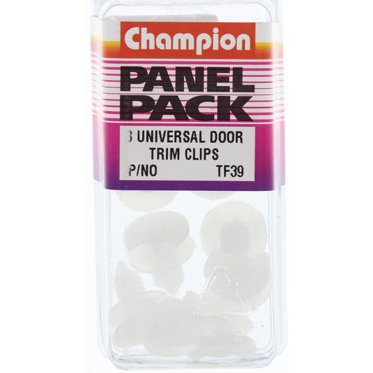 Champion Door Panel Clip  Clear Len: 12mm Stem Dia: 8mm Top Head: 17.4mm Bottom Head: 19mm - TF39