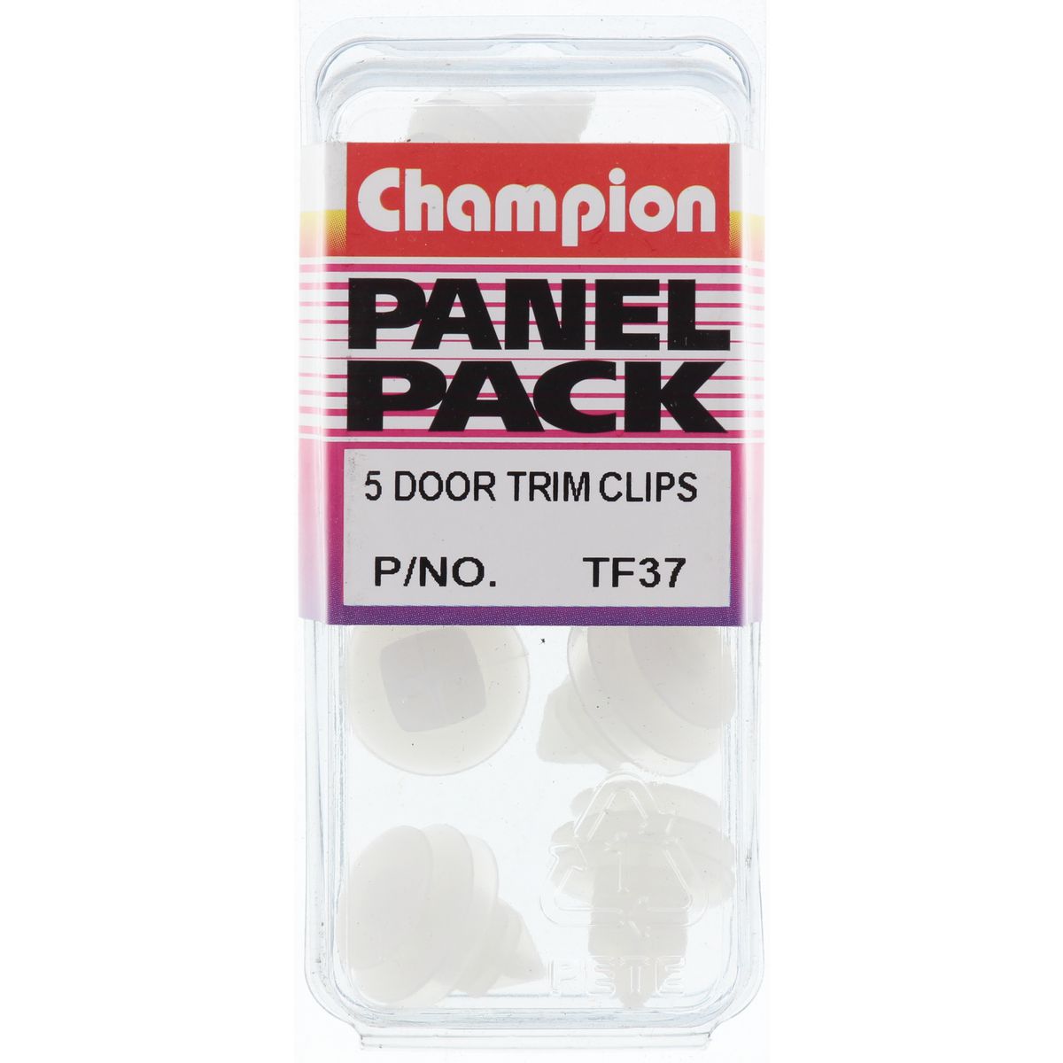 Champion Door Trim Clip  Clear Top Head: 13mm, Mid & Bottom Head: 16mm Stem Dia: 9mm - TF37