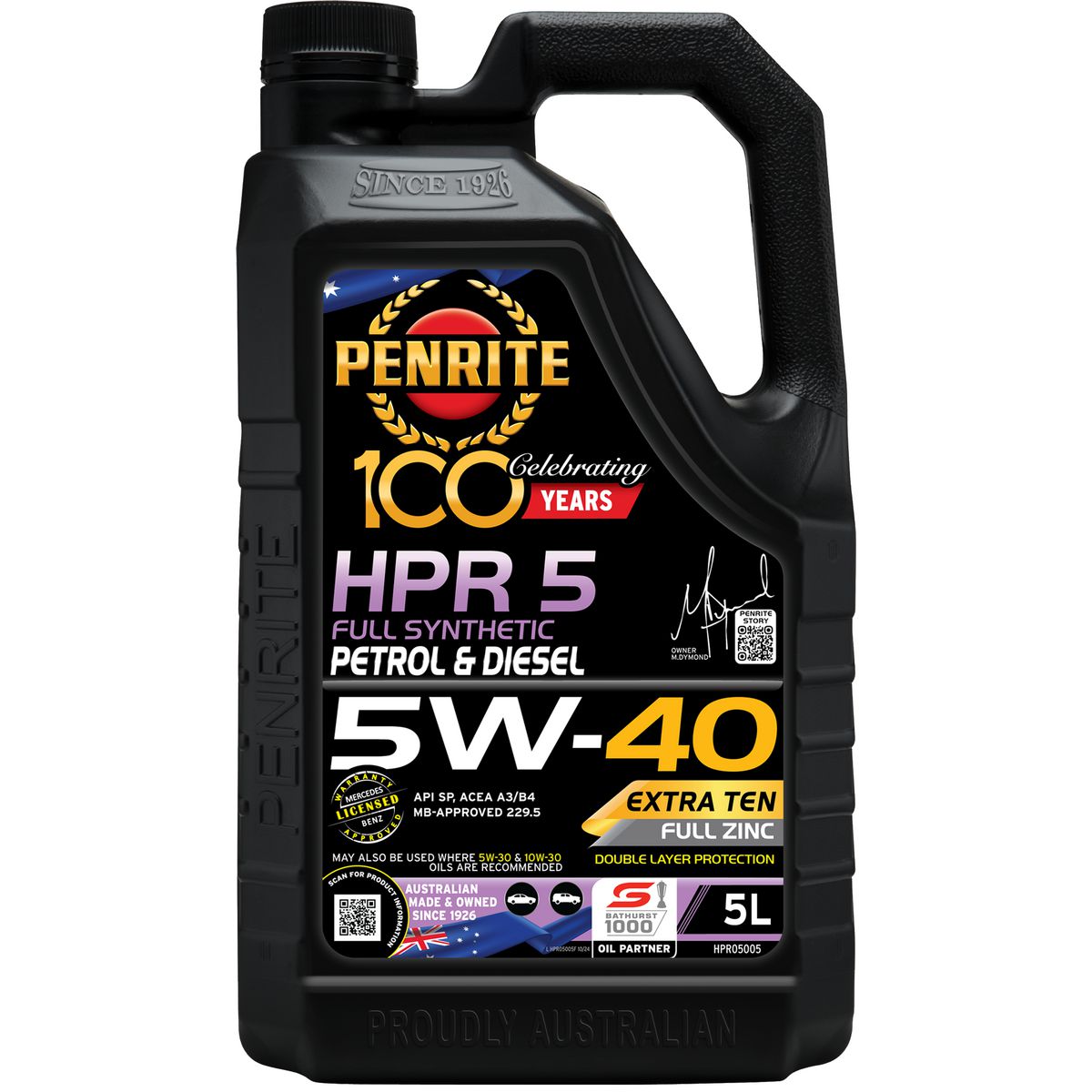 Penrite HPR 5 SAE 5W-40 Engine Oil 5L - HPR05005