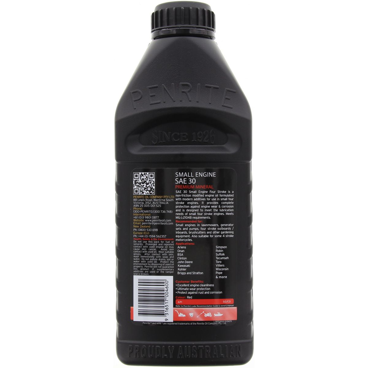 Penrite Small Engine 4 Stroke Oil SAE 30 1L - SEFS30001