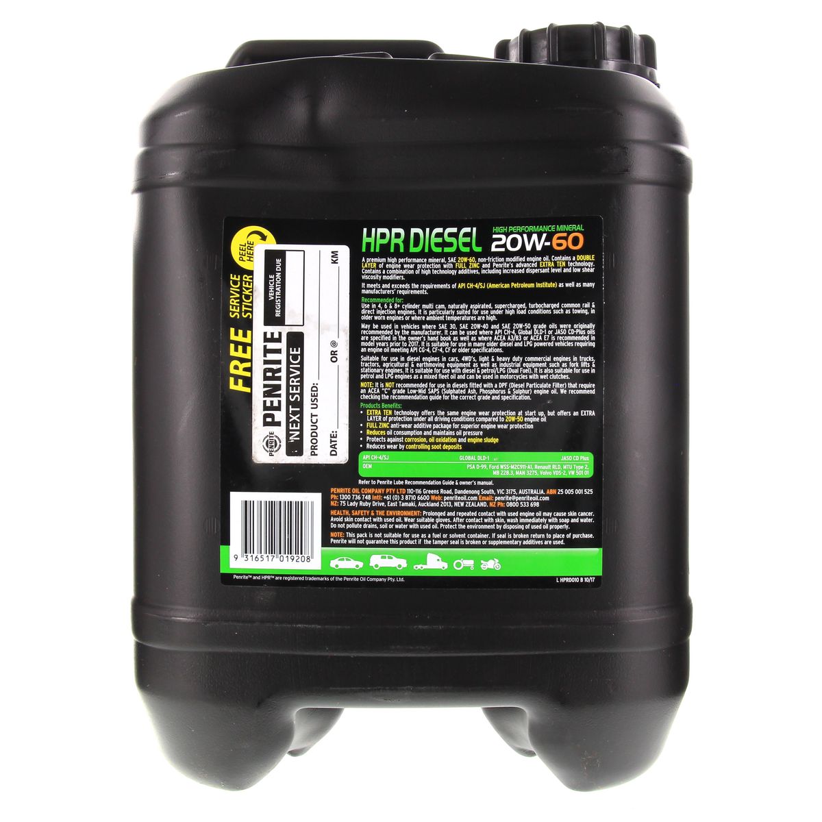 Penrite HPR Diesel SAE 20W-60 Engine Oil 10L - HPRD010