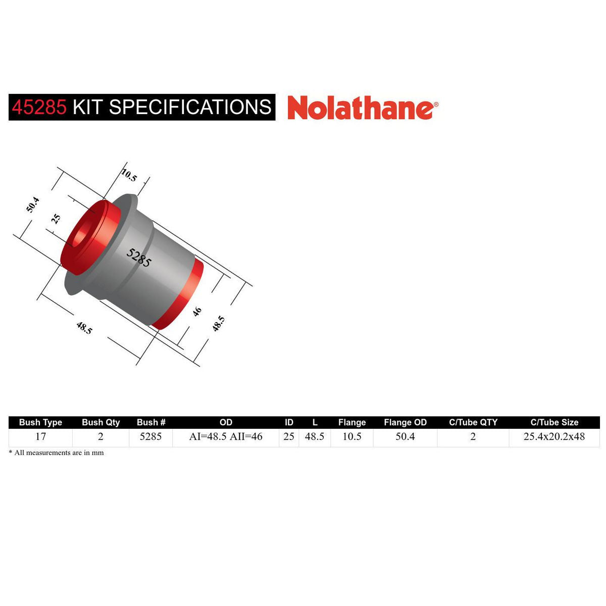 Nolathane Front Upper Control Arm Inner Front Bushing Kit - 45285