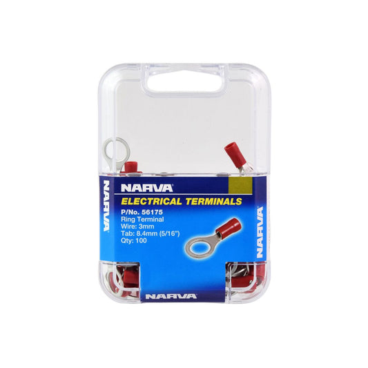 Narva Crimp Terminal Ring Red Terminal Entry 8.4mm Vinyl 100 Pce - 56175