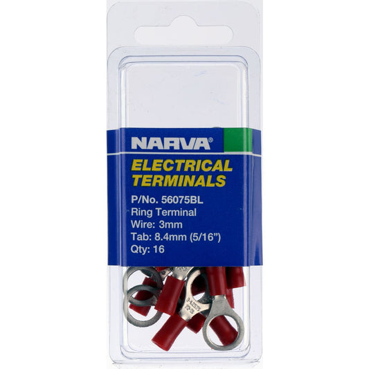 Narva Crimp Terminal Ring Red Insulated 8.4mm 16 Pce - 56075BL