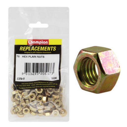 Champion Hex Plain Nut 1/4in UNC Class 5 - C370-17