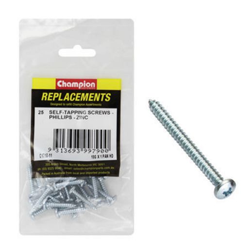Champion Self Tapper Screw Pan Phillips 4.8 x 25mm Zinc Plated - C1710-11