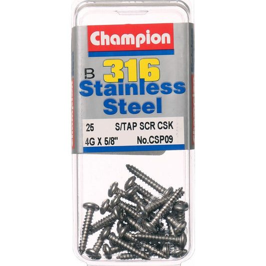 Champion Self Tapper Screw Pan Phillips Stainless Steel 2.9x16mm 316/A4 - CSP09