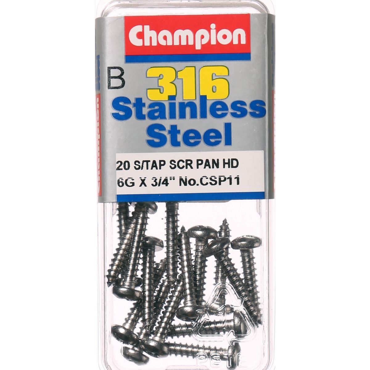 Champion Self Tapper Screw Pan Phillips Stainless Steel 3.5x19mm 316/A4 - CSP11