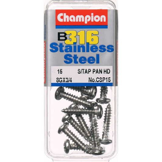 Champion Self Tapper Screw Pan Phillips Stainless Steel 4.2x19mm 316/A4 - CSP15
