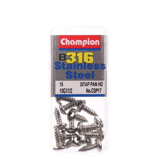Champion Self Tapper Screw Pan Phillips Stainless Steel 4.8x13mm 316/A4 - CSP17