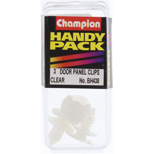 Champion Door Panel Clip Clear Len: 12mm Stem Dia: 8mm Top Head: 17.4mm Bottom Head: 19mm - BH438