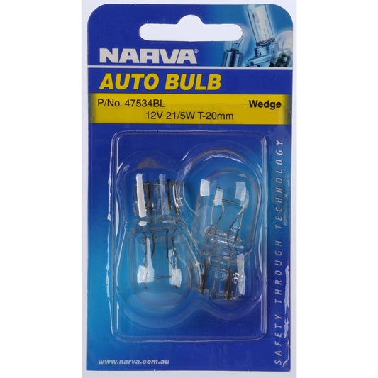 Narva T-20mm Wedge Globe 12V 21/5W W3 X 16Q Double Blister - 47534BL