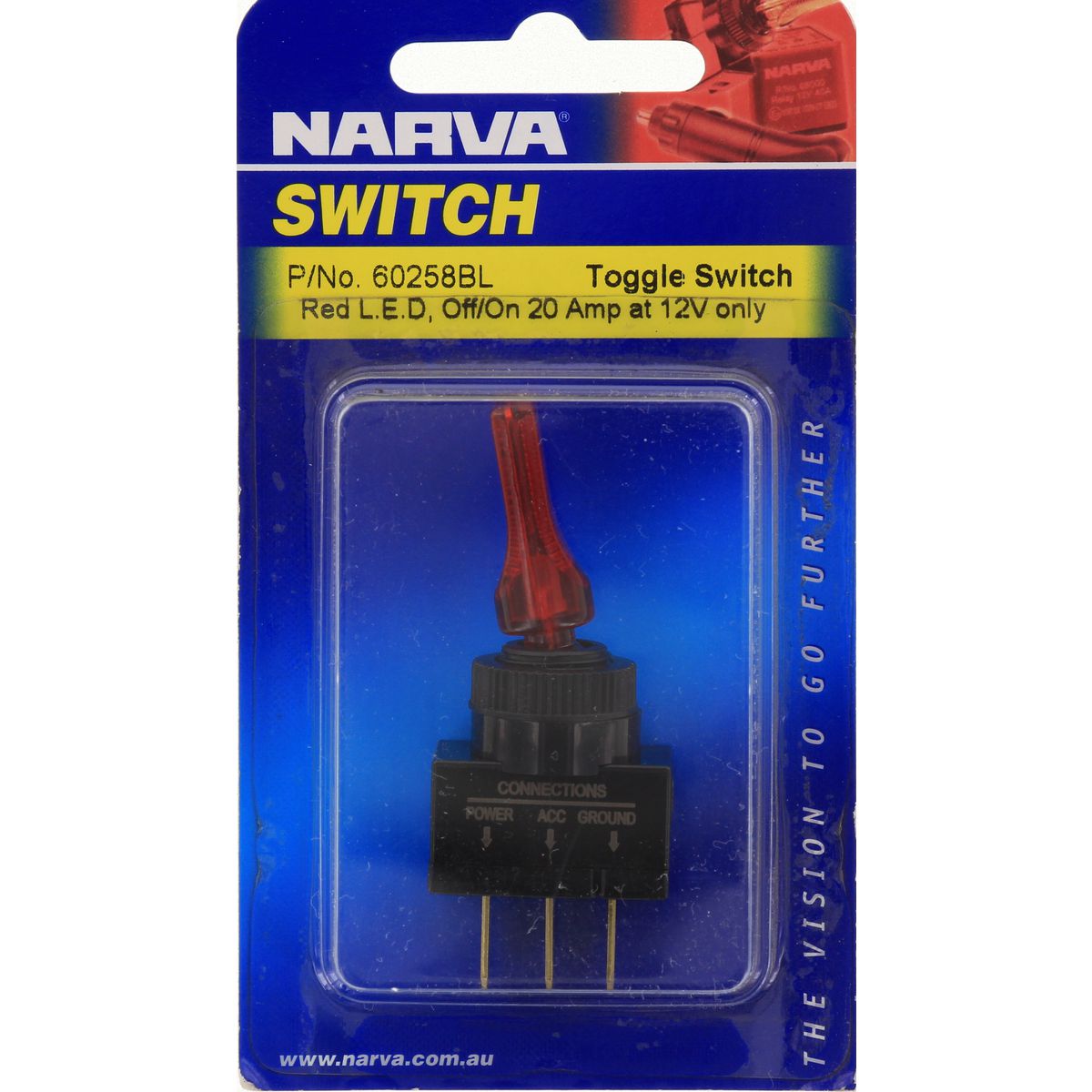 Narva Toggle Switch Off/On SPST Red LED - 60258BL