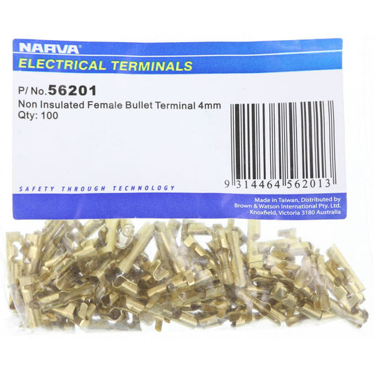 Narva Crimp Terminal Female Bullet Brass Terminal Entry 4mm 100 Pce - 56201