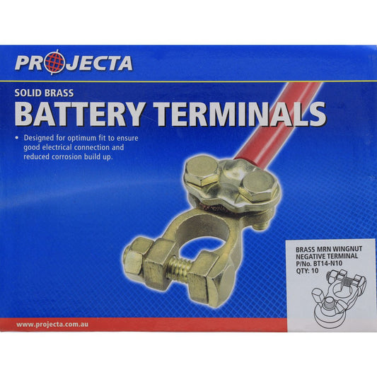 PROJECTA Brass Battery Terminal Negative Wingnut 10 Pack - BT14-N10