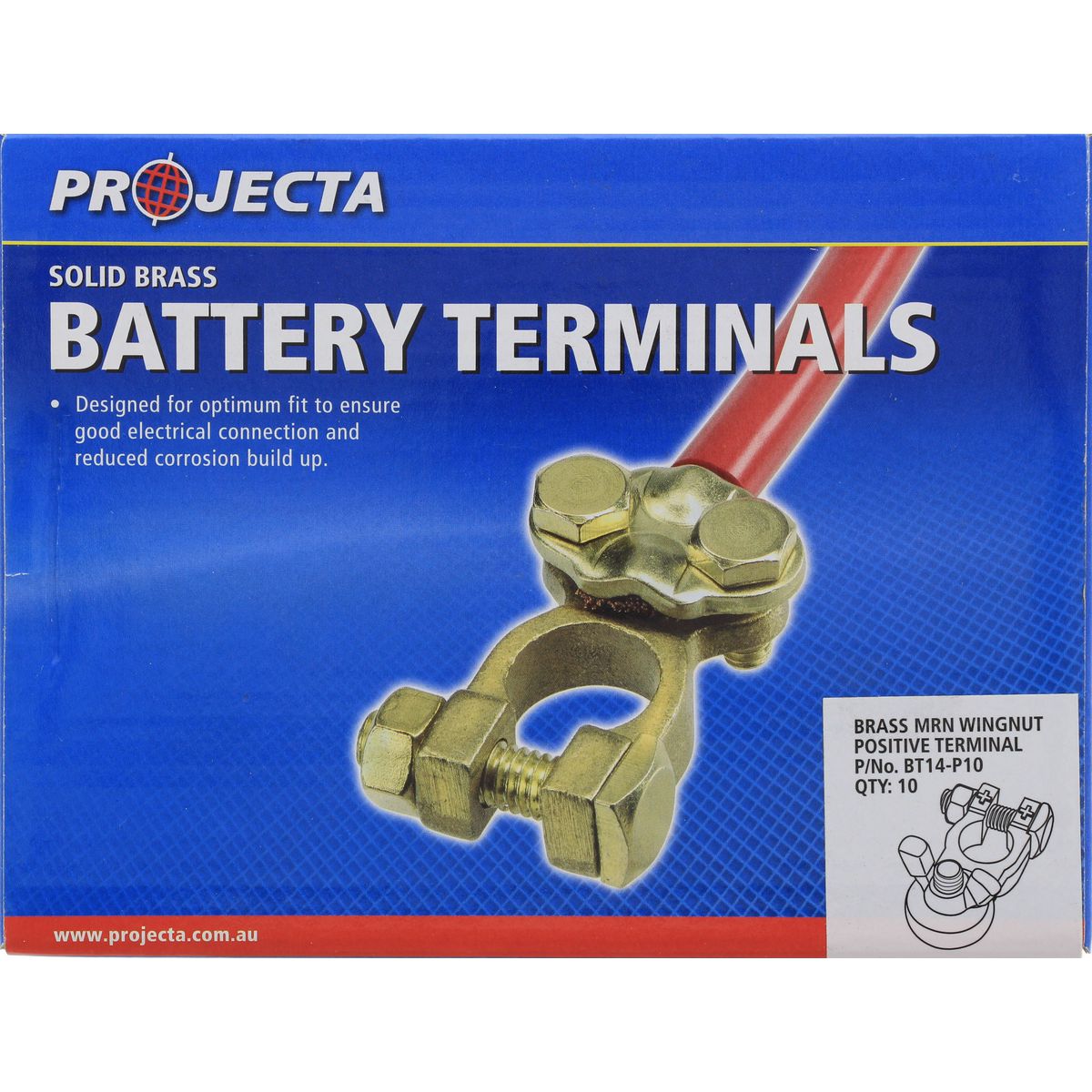 PROJECTA Brass Battery Terminal Positive Wingnut 10 Pack - BT14-P10