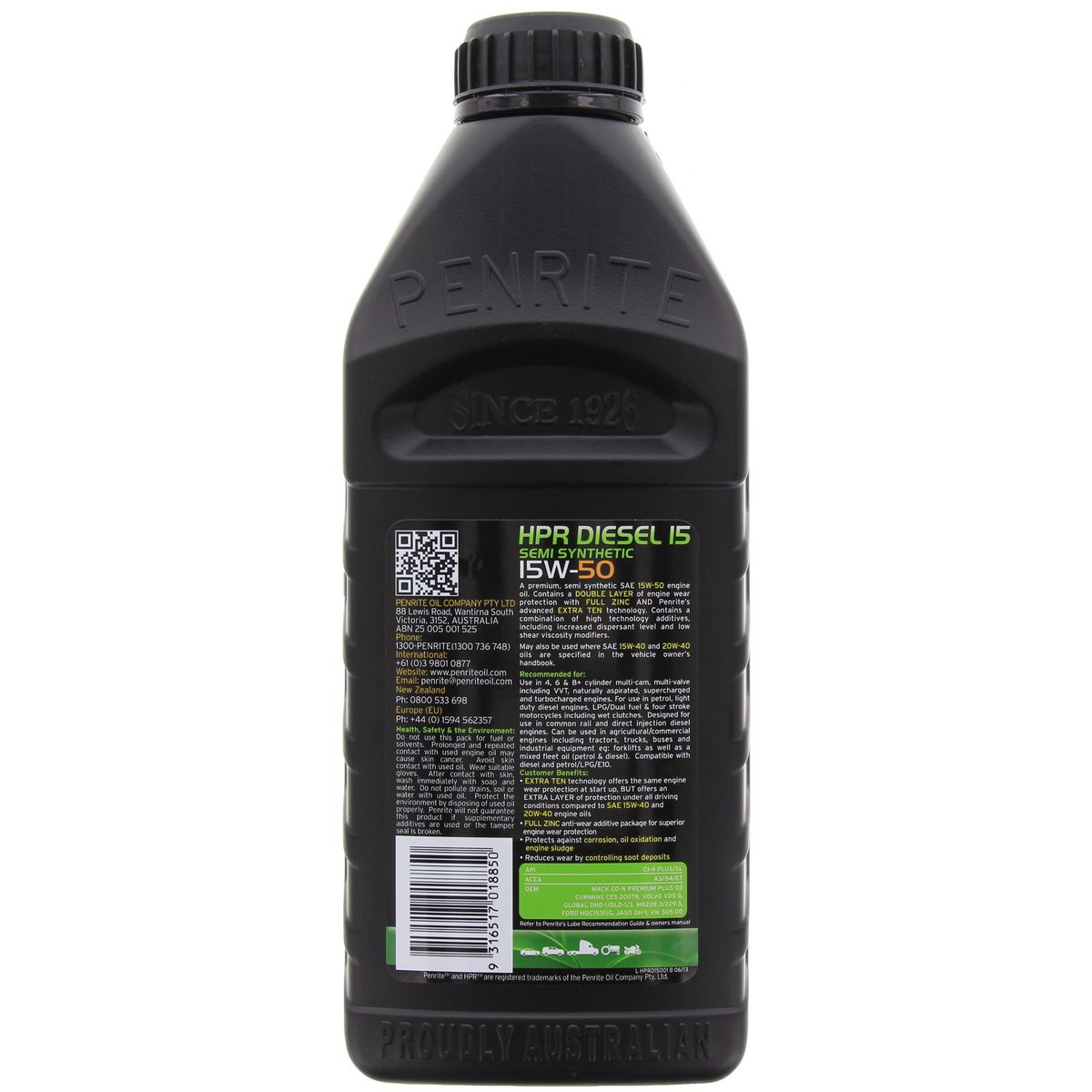 Penrite HPR Diesel 15 SAE 15W-50 Engine Oil 1L - HPRD15001