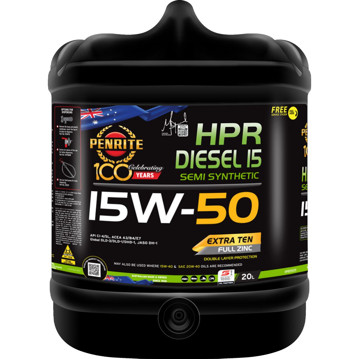 Penrite HPR Diesel 15 SAE 15W-50 Engine Oil 20L - HPRD15020