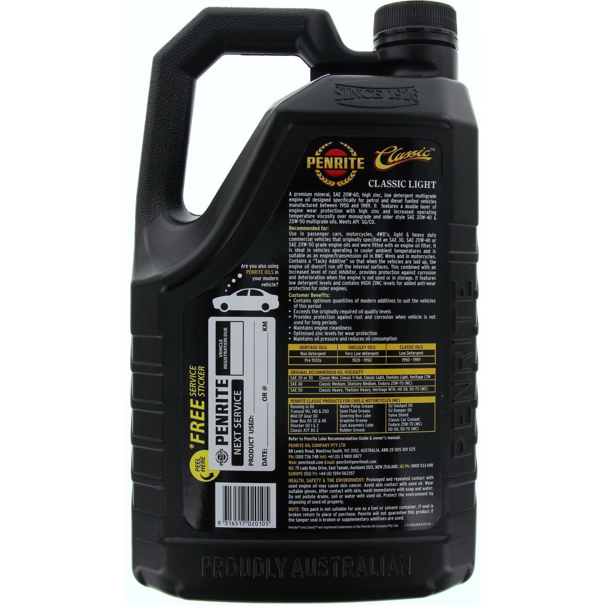 Penrite Classic Light 20W-60 Engine Oil 5L - CLASL005