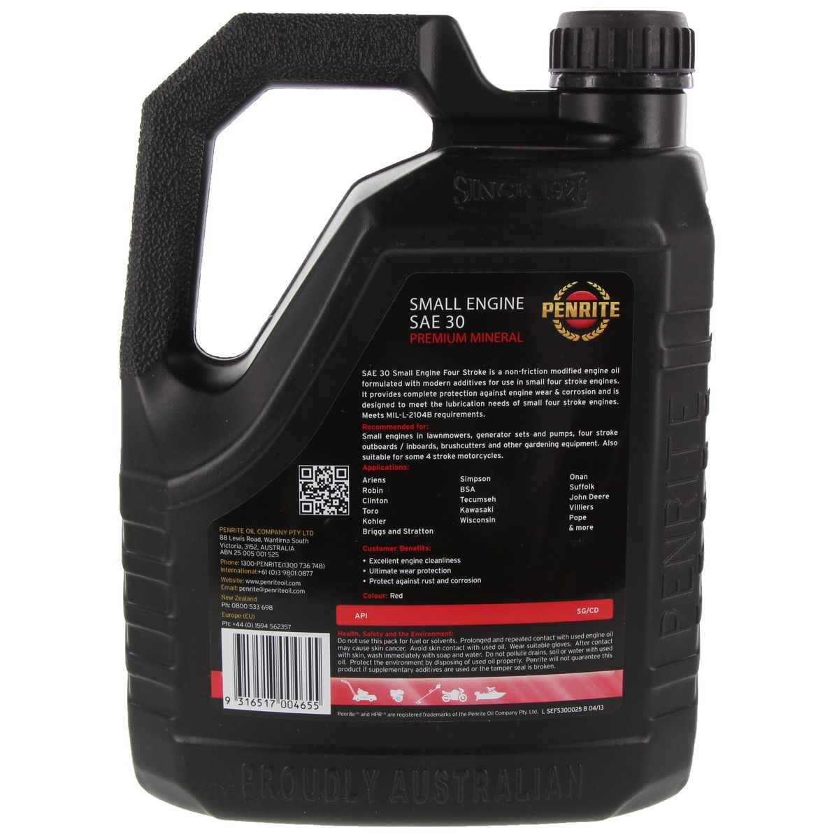 Penrite Small Engine 4 Stroke Oil SAE 30 2.5L - SEFS300025