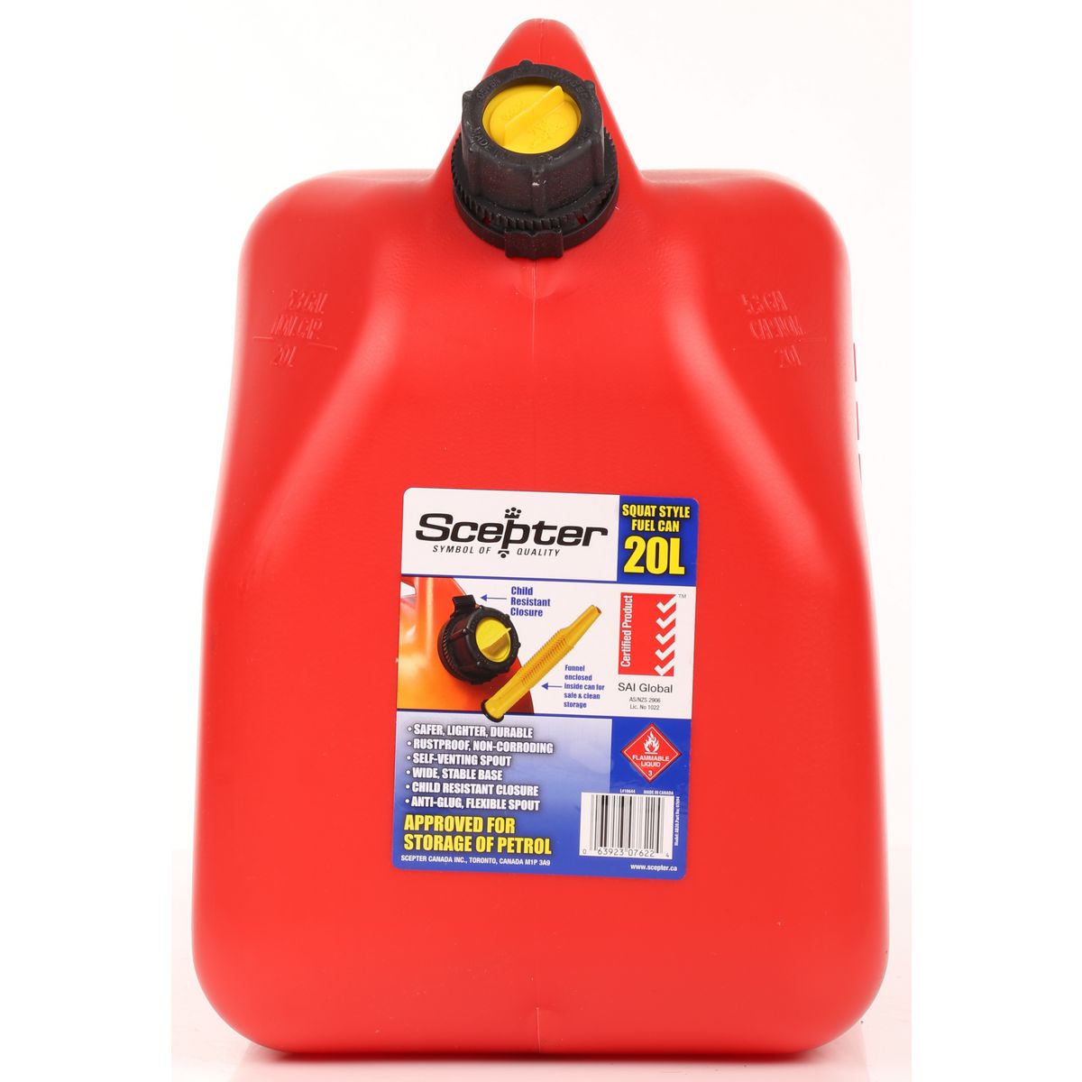 Scepter Jerry Can Red 20L Squat - 07694