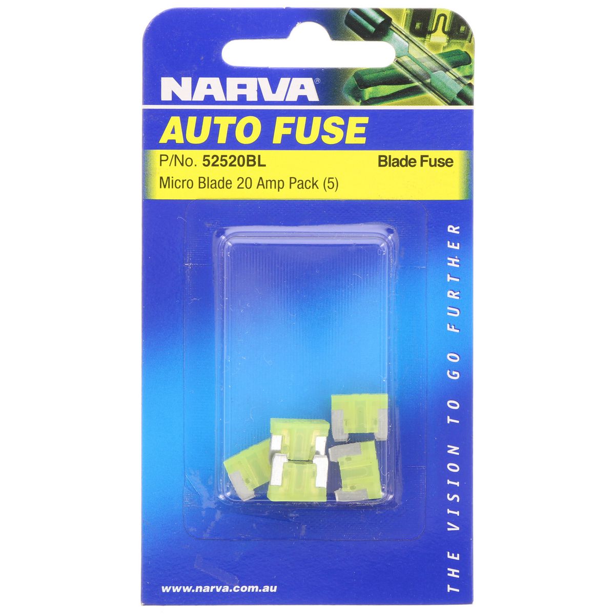Narva Micro Blade Fuse 20A Yellow 5 Pack - 52520BL
