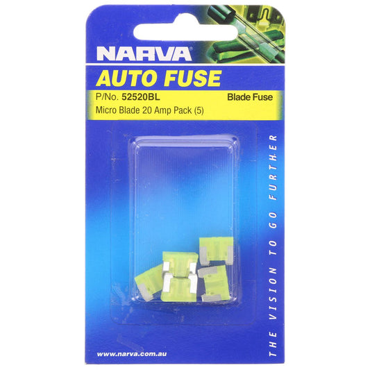 Narva Micro Blade Fuse 20A Yellow 5 Pack - 52520BL
