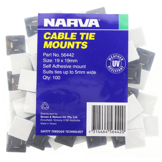 Narva Cable Tie Mounts W: 19mm L: 19mm 100 Pack - 56442