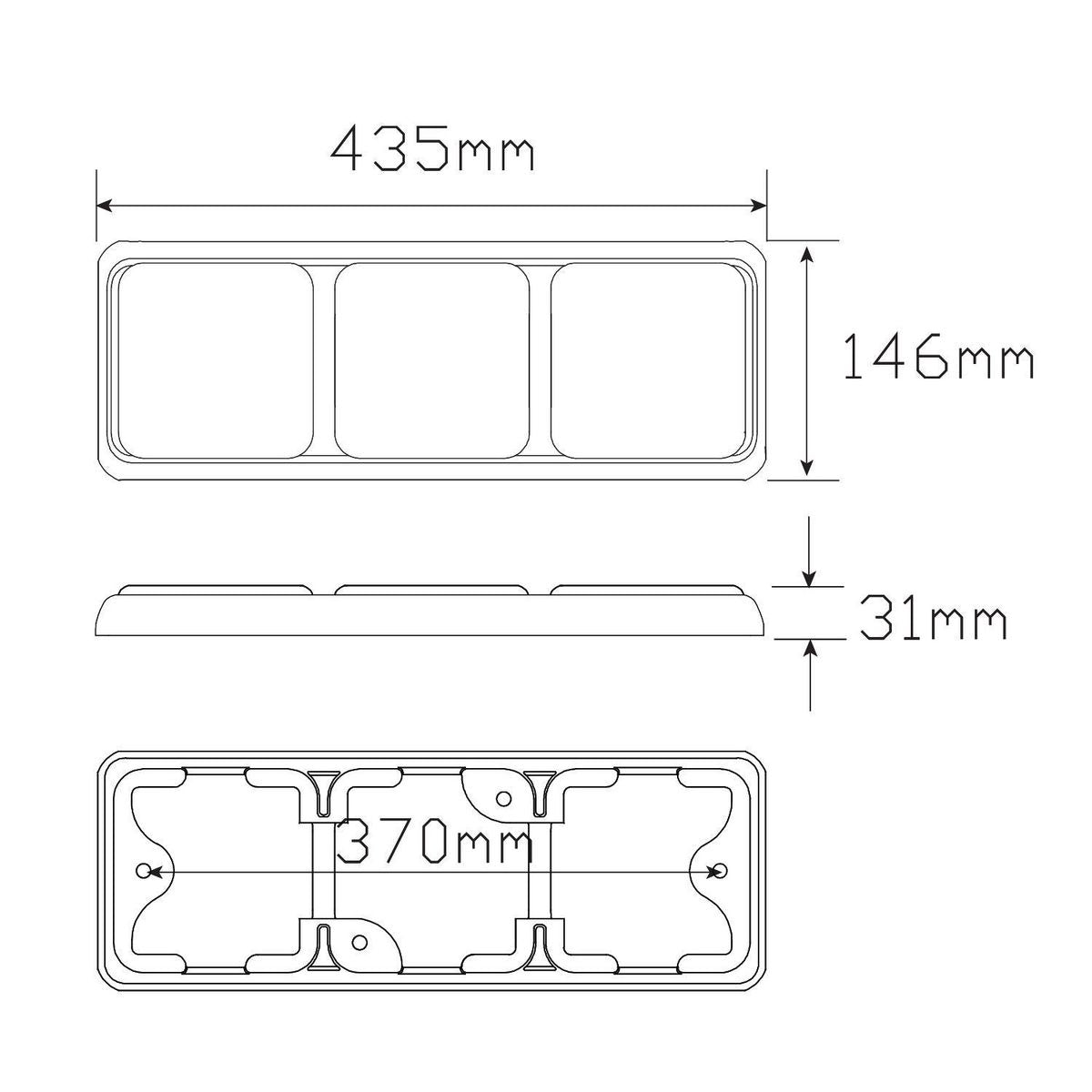 LED Autolamps 12/24V Stop/Tail/Indicator/Reverse Assembly 3 Lamps With 153 LEDs - 125BARWM
