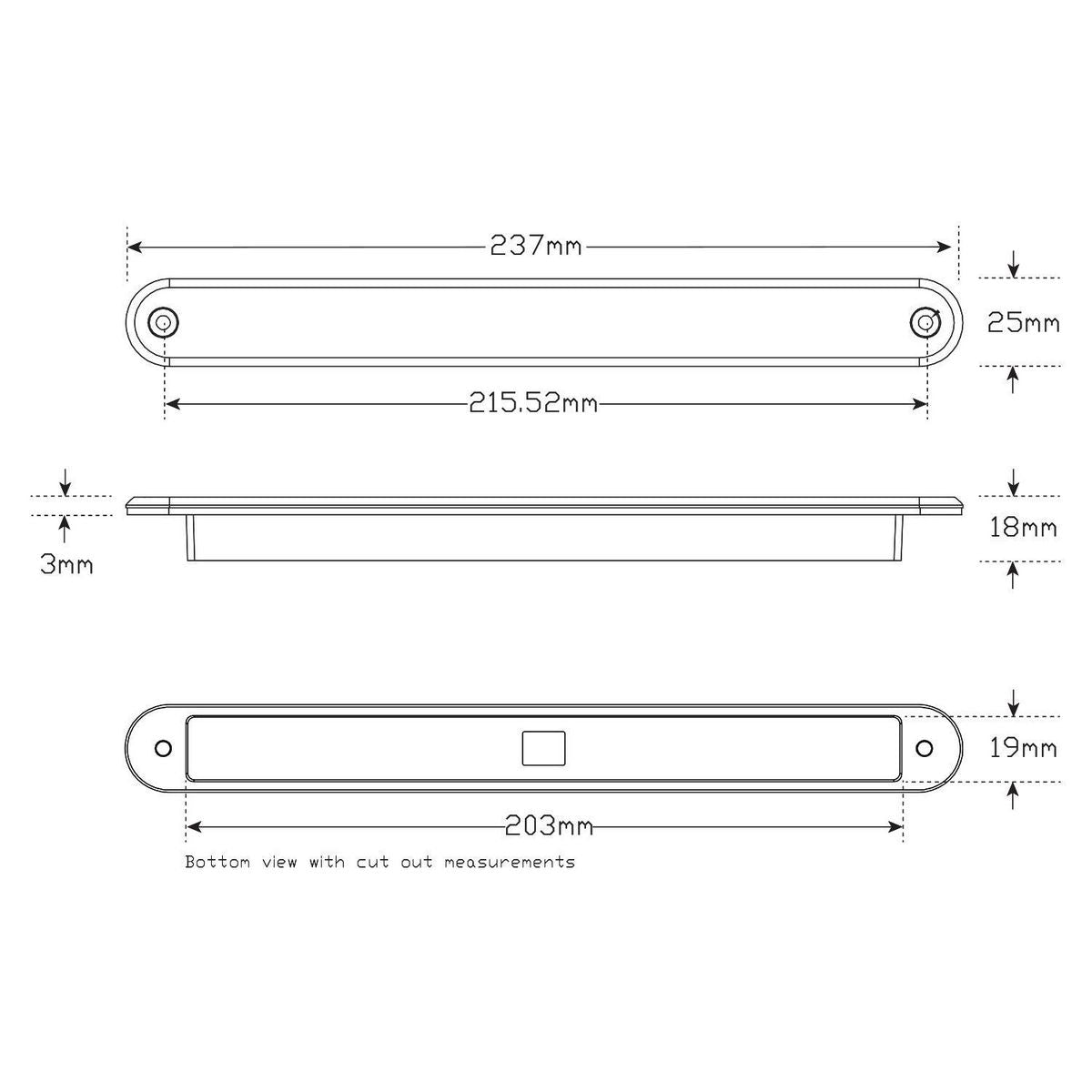 LED Autolamps 12V Stop/Tail Strip Lamp With 10 Square LEDs Recessed Mount - 235R12