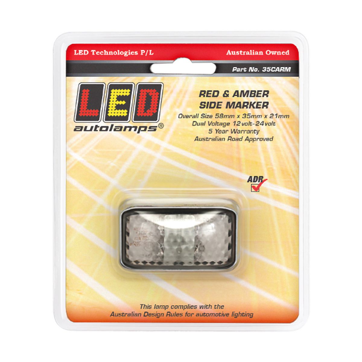 LED Autolamps Side Marker Light Red/Amber LED 12 or 24V - 35CARM