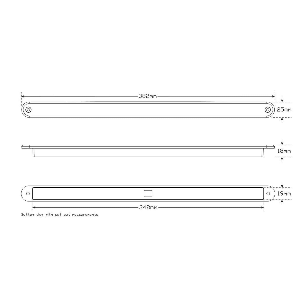 LED Autolamps 12V Reverse Strip Lamp 18 Sqaure LEDs Recessed Mount With 40cm Hardwired - 380W12