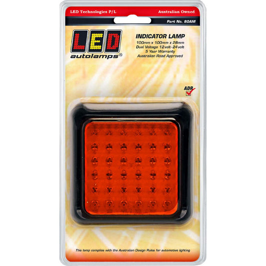 LED Autolamps 12/24V Indicator Lamp 36 LEDs 80x80mm With 40cm Wire - 80AM